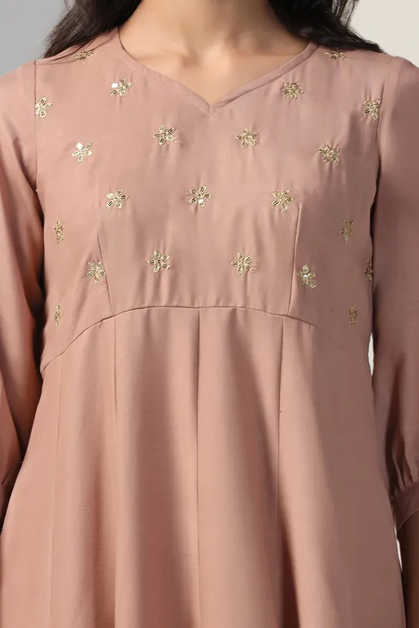 Chikoo_Cotton_Blend_A_Line_Emboidered_Kurta_And_Pant_With_Dupatta_Set