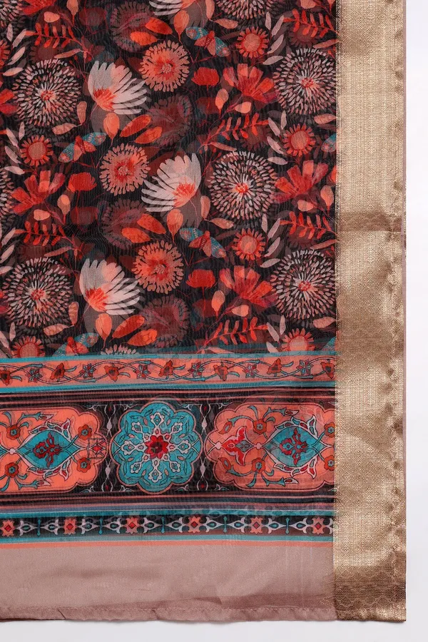 Chikoo_Cotton_Blend_A_Line_Emboidered_Kurta_And_Pant_With_Dupatta_Set