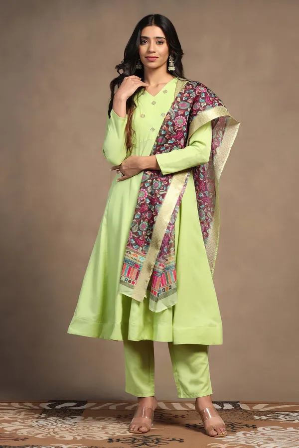 Pista_Cotton_Blend_A_Line_Emboidered_Kurta_And_Pant_With_Dupatta_Set