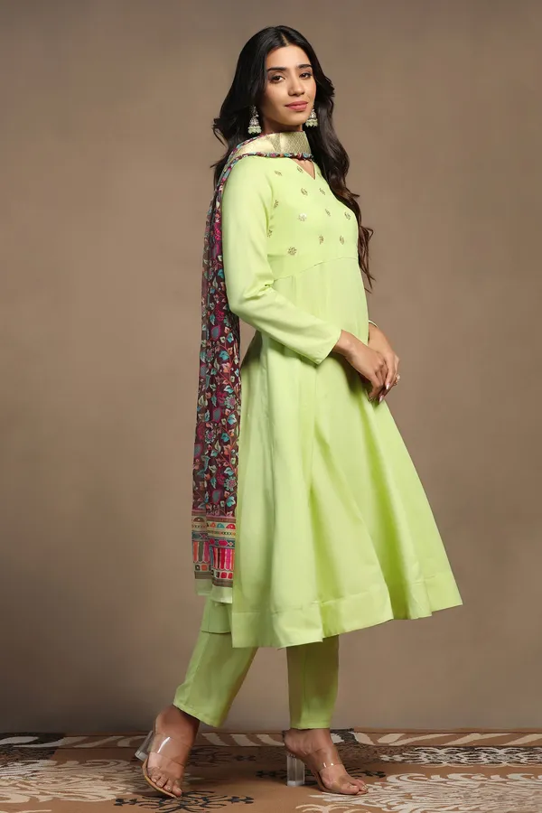 Pista_Cotton_Blend_A_Line_Emboidered_Kurta_And_Pant_With_Dupatta_Set