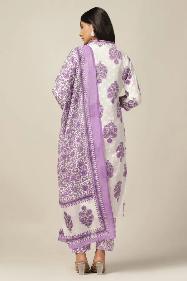 White_Cotton_All-Over_Printed_Calf_Length_Kurta_And_Pant_With_Dupatta_Set