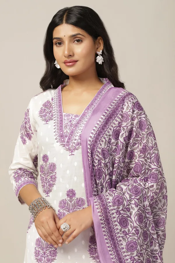 White_Cotton_All-Over_Printed_Calf_Length_Kurta_And_Pant_With_Dupatta_Set