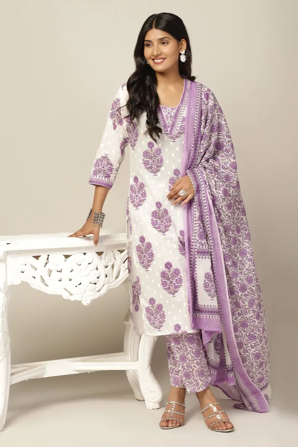 White_Cotton_All-Over_Printed_Calf_Length_Kurta_And_Pant_With_Dupatta_Set