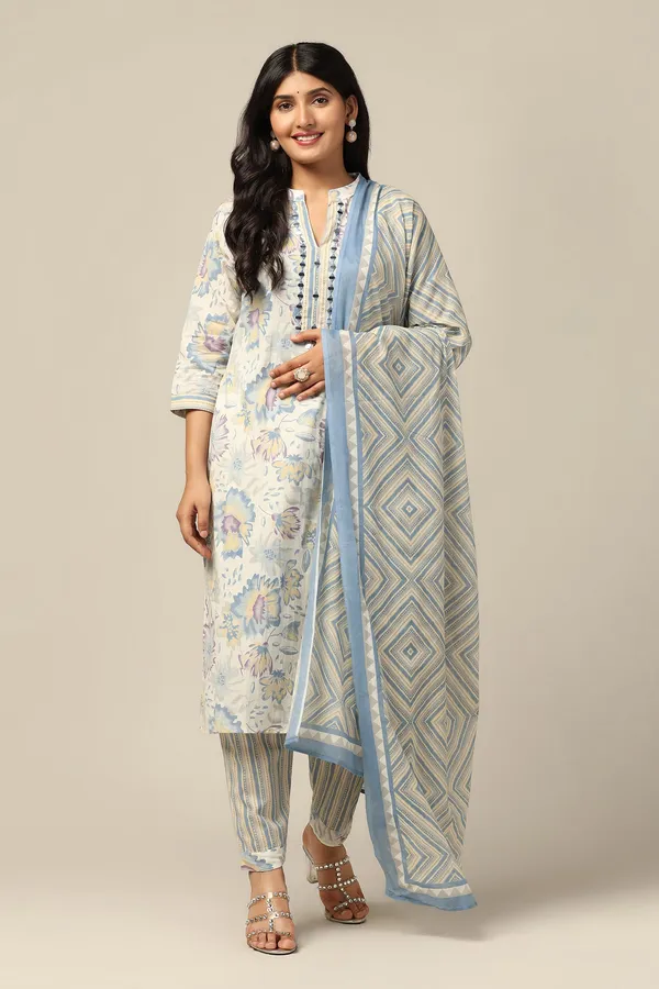 Off_White_Cotton_All-Over_Printed_Calf_Length_Kurta_And_Pant_With_Dupatta_Set