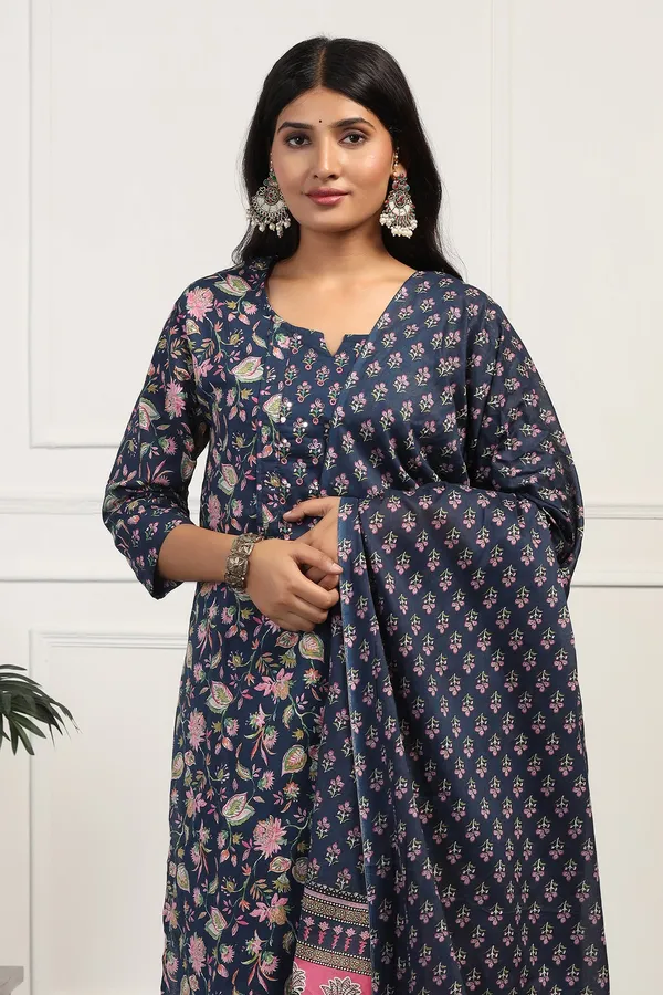 Blue_Cotton_All-Over_Printed_Calf_Length_Kurta_And_Pant_With_Dupatta_Set