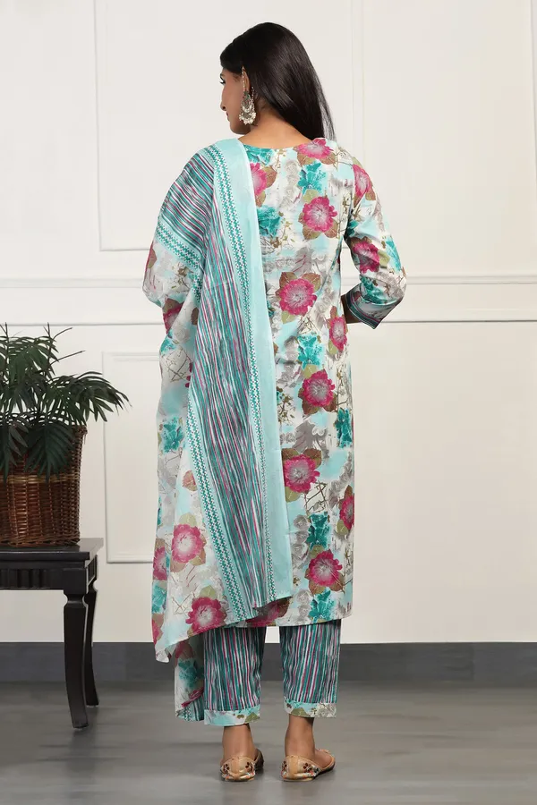 Sea_Green_Cotton_All-Over_Printed_Calf_Length_Kurta_And_Pant_With_Dupatta_Set