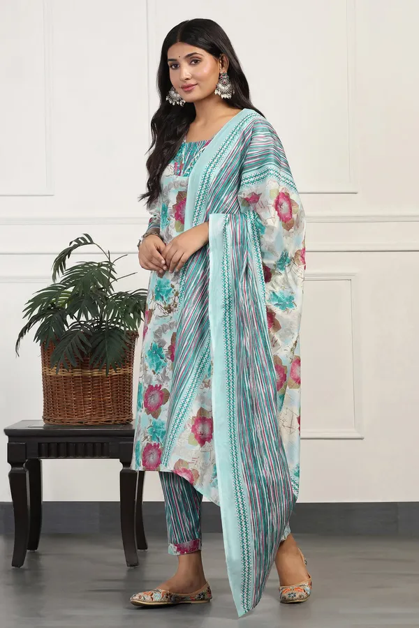 Sea_Green_Cotton_All-Over_Printed_Calf_Length_Kurta_And_Pant_With_Dupatta_Set