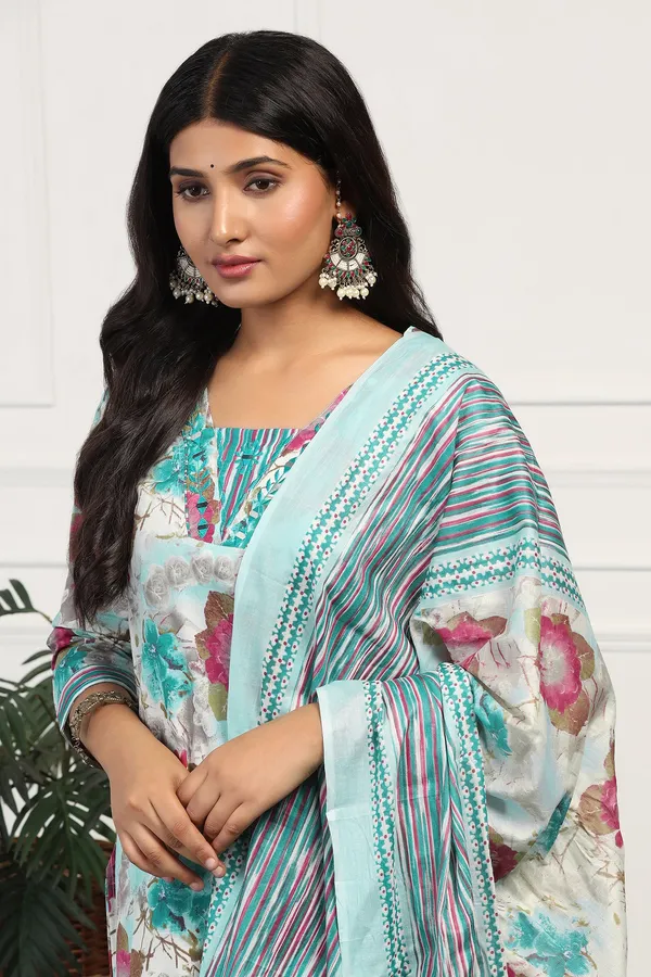 Sea_Green_Cotton_All-Over_Printed_Calf_Length_Kurta_And_Pant_With_Dupatta_Set