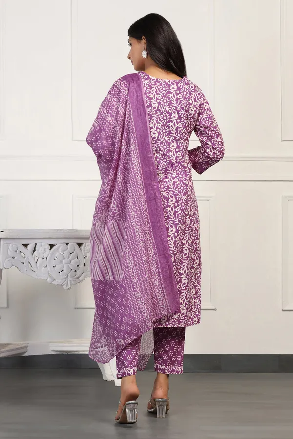 Purple_Cotton_All-Over_Printed_Calf_Length_Kurta_And_Pant_With_Dupatta_Set