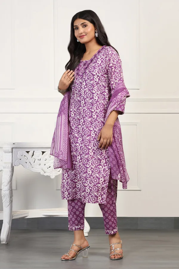 Purple_Cotton_All-Over_Printed_Calf_Length_Kurta_And_Pant_With_Dupatta_Set