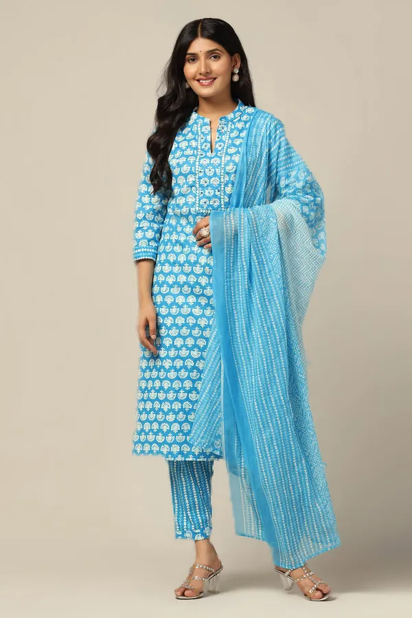 Blue_Cotton_All-Over_Printed_Calf_Length_Kurta_And_Pant_With_Dupatta_Set