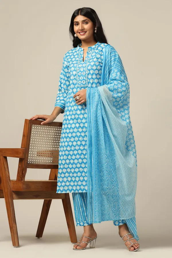 Blue_Cotton_All-Over_Printed_Calf_Length_Kurta_And_Pant_With_Dupatta_Set