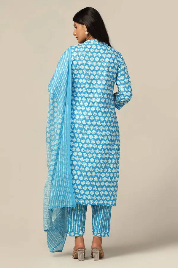 Blue_Cotton_All-Over_Printed_Calf_Length_Kurta_And_Pant_With_Dupatta_Set