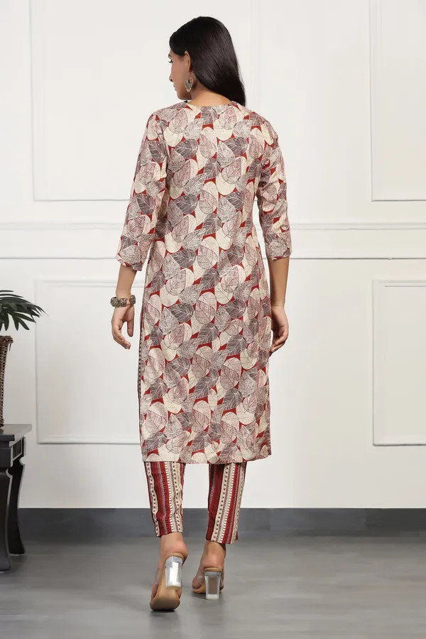 Maroon_Cotton_Floral_Printed_Calf_Length_Kurta_With_Pant_Set