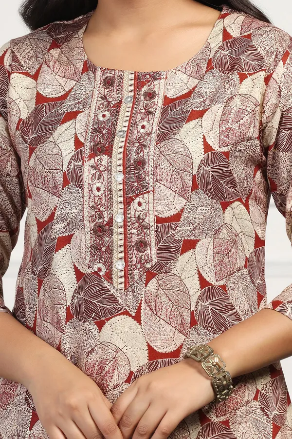 Maroon_Cotton_Floral_Printed_Calf_Length_Kurta_With_Pant_Set