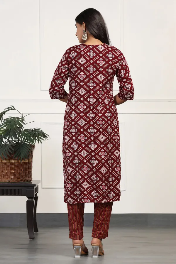 Maroon_Cotton_All-Over_Printed_Calf_Length_Kurta_With_Pant_Set