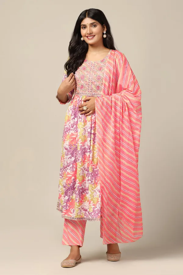 Peach_Cotton_All-Over_Printed_Calf_Length_Kurta_And_Pant_With_Dupatta_Set