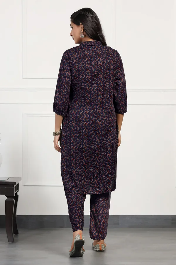Navy_Blue_Cotton_All-Over_Printed_Calf_Length_Kurta_With_Pant_Set