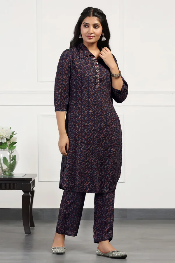 Navy_Blue_Cotton_All-Over_Printed_Calf_Length_Kurta_With_Pant_Set