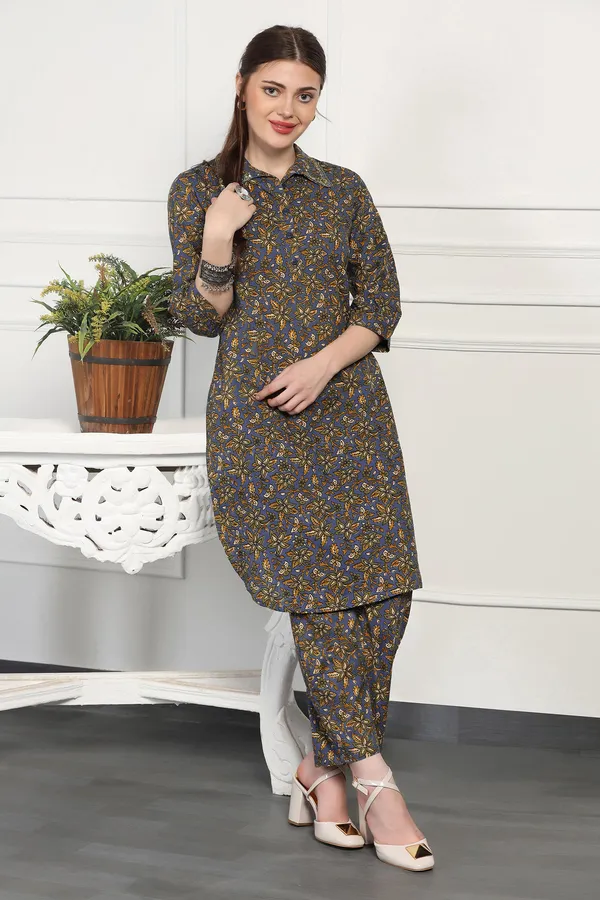 Grey_Cotton_All-Over_Printed_Calf_Length_Kurta_With_Pant_Set