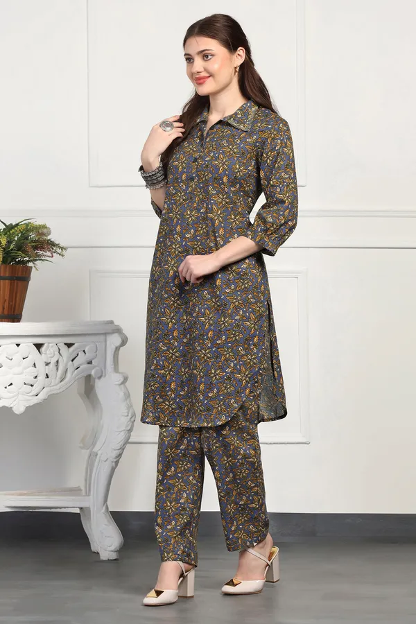 Grey_Cotton_All-Over_Printed_Calf_Length_Kurta_With_Pant_Set