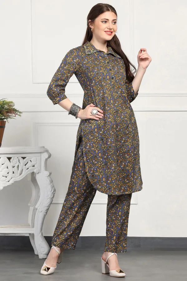Grey_Cotton_All-Over_Printed_Calf_Length_Kurta_With_Pant_Set