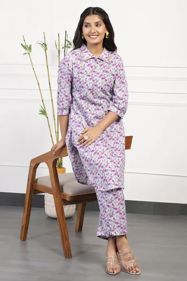 Purple_Cotton_All-Over_Printed_Calf_Length_Kurta_With_Pant_Set