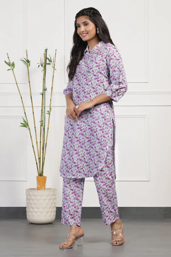 Purple_Cotton_All-Over_Printed_Calf_Length_Kurta_With_Pant_Set