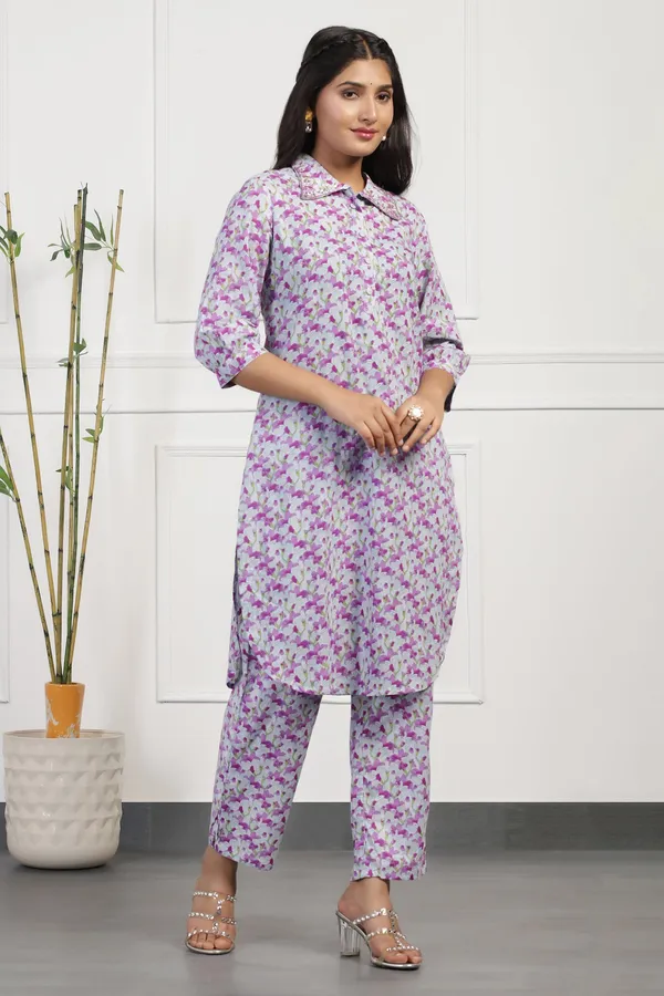 Purple_Cotton_All-Over_Printed_Calf_Length_Kurta_With_Pant_Set