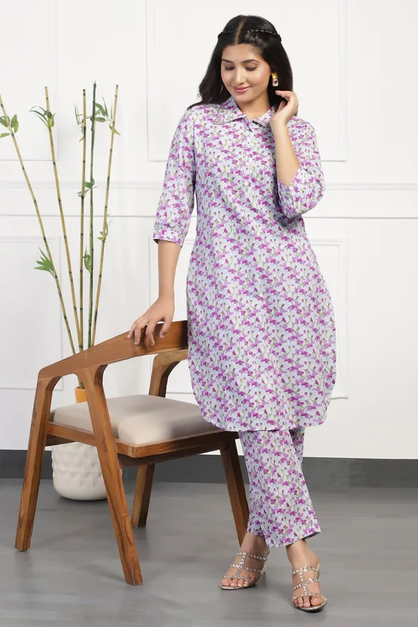 Purple_Cotton_All-Over_Printed_Calf_Length_Kurta_With_Pant_Set