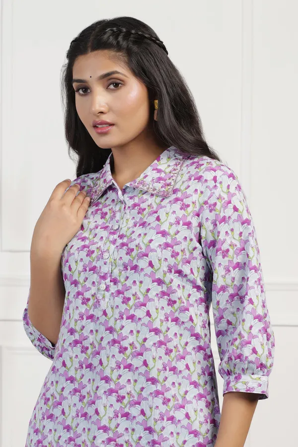 Purple_Cotton_All-Over_Printed_Calf_Length_Kurta_With_Pant_Set