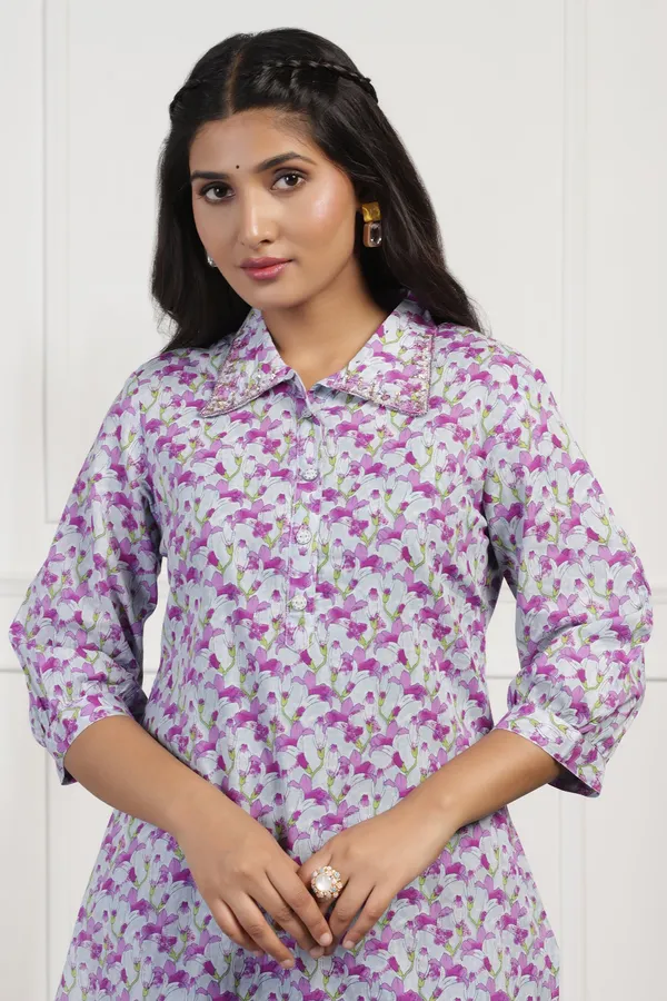 Purple_Cotton_All-Over_Printed_Calf_Length_Kurta_With_Pant_Set