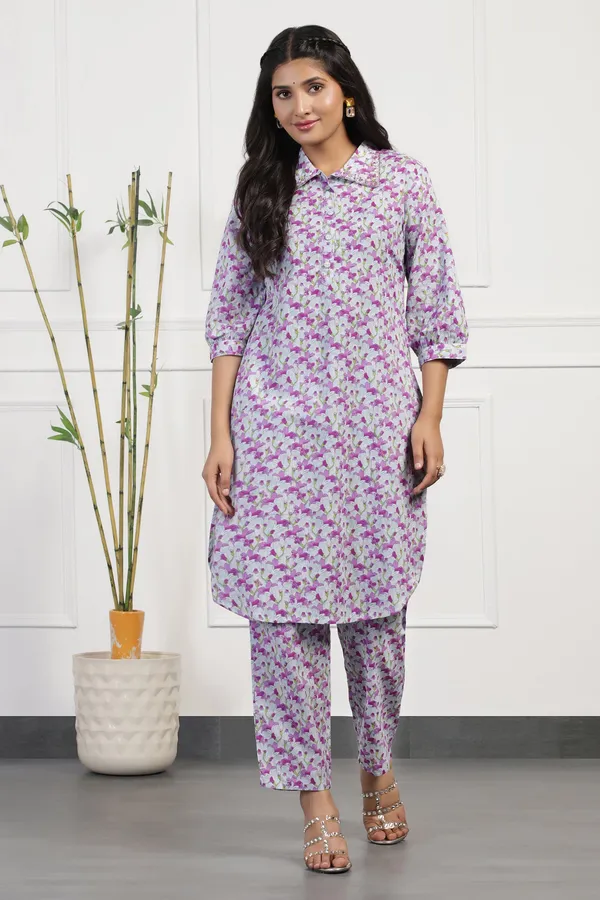 Purple_Cotton_All-Over_Printed_Calf_Length_Kurta_With_Pant_Set