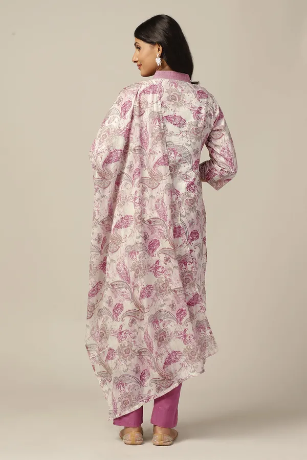 Mauve_Cotton_All-Over_Printed_Calf_Length_Kurta_And_Pant_With_Dupatta_Set