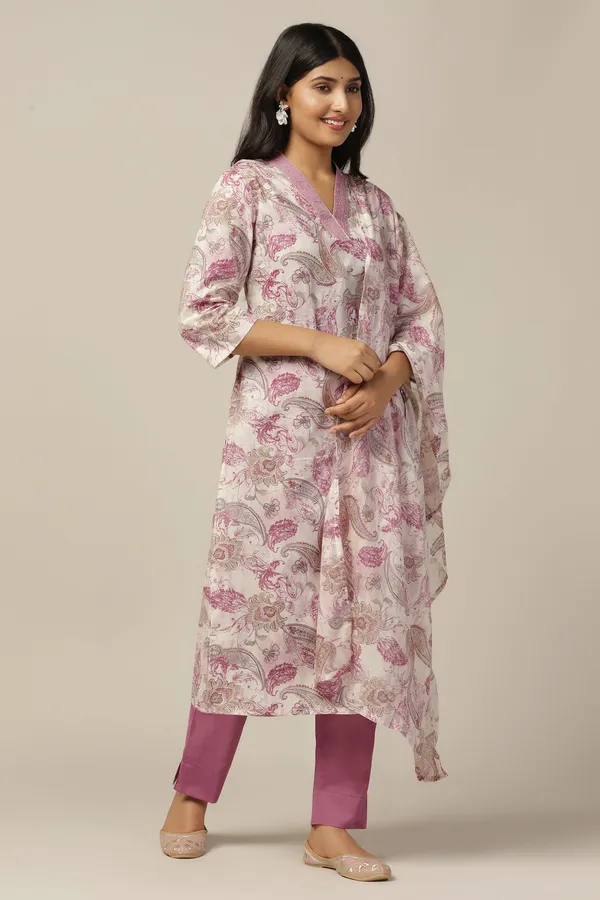 Mauve_Cotton_All-Over_Printed_Calf_Length_Kurta_And_Pant_With_Dupatta_Set