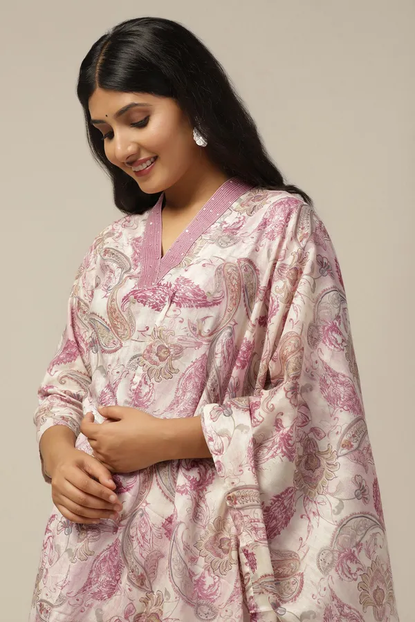 Mauve_Cotton_All-Over_Printed_Calf_Length_Kurta_And_Pant_With_Dupatta_Set