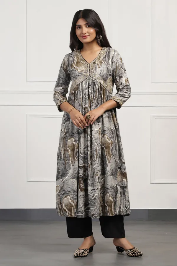 Black_Cotton_Abstract_Printed_Calf_Length_Kurta_And_Pant_With_Dupatta_Set