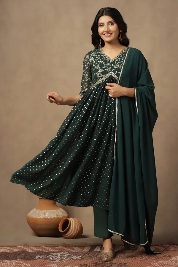 Bottel_Green_Georgette_Ankle_Length_Kurta_(Nil)_Suit_Set