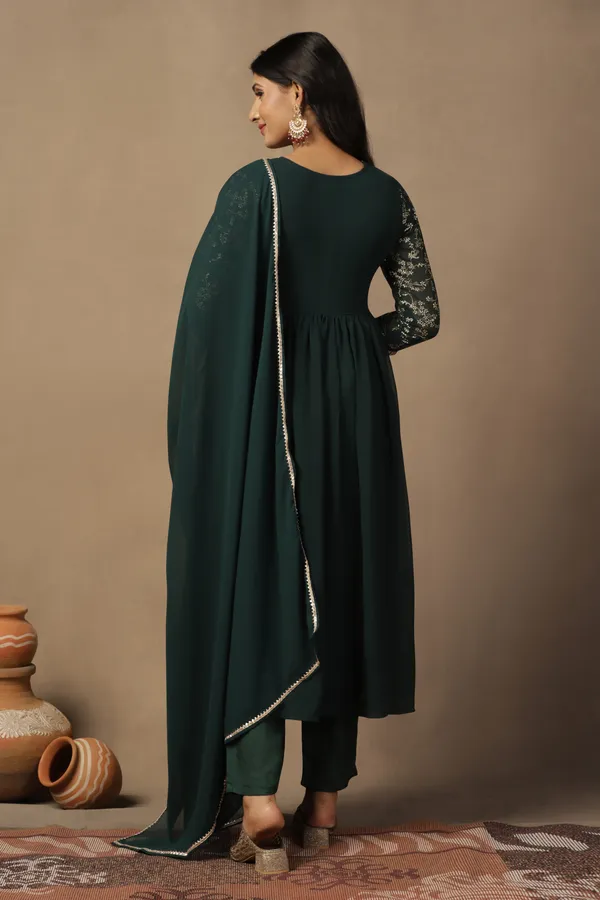 Bottel_Green_Georgette_Ankle_Length_Kurta_(Nil)_Suit_Set