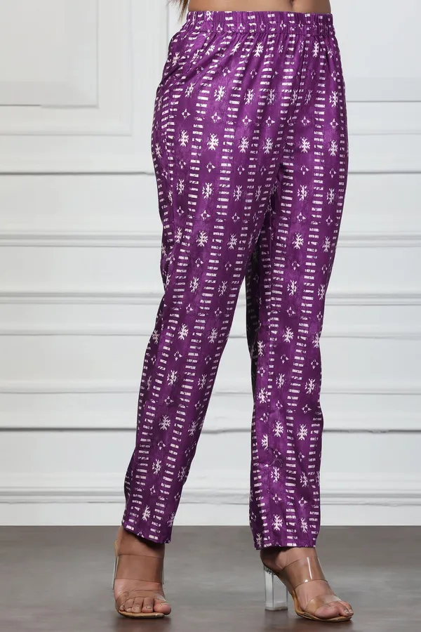 Violet_Rayon_Slub_Floral_Printed_Kurta_With_Trouser_Set_For_Women