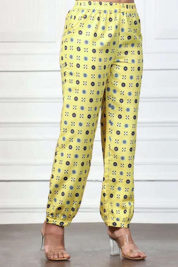 Yellow_Rayon_Slub_Floral_Printed_Calf_Length_Kurta_With_Trouser_Set_For_Women