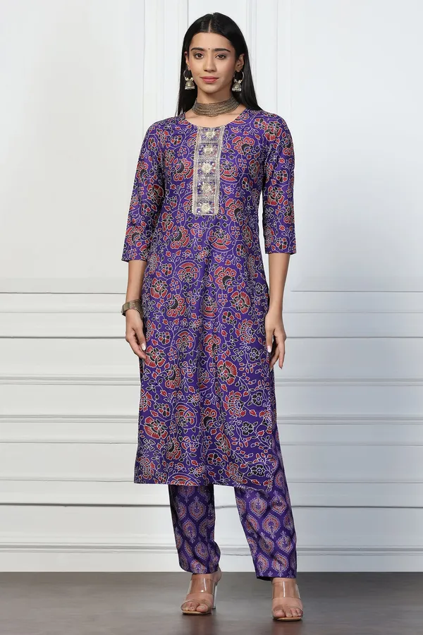 Violet_Rayon_Slub_Regular_Floral_Printed_Kurta_With_Pant_Set