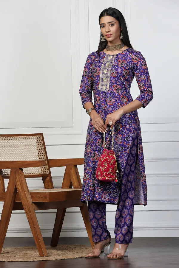 Violet_Rayon_Slub_Regular_Floral_Printed_Kurta_With_Pant_Set