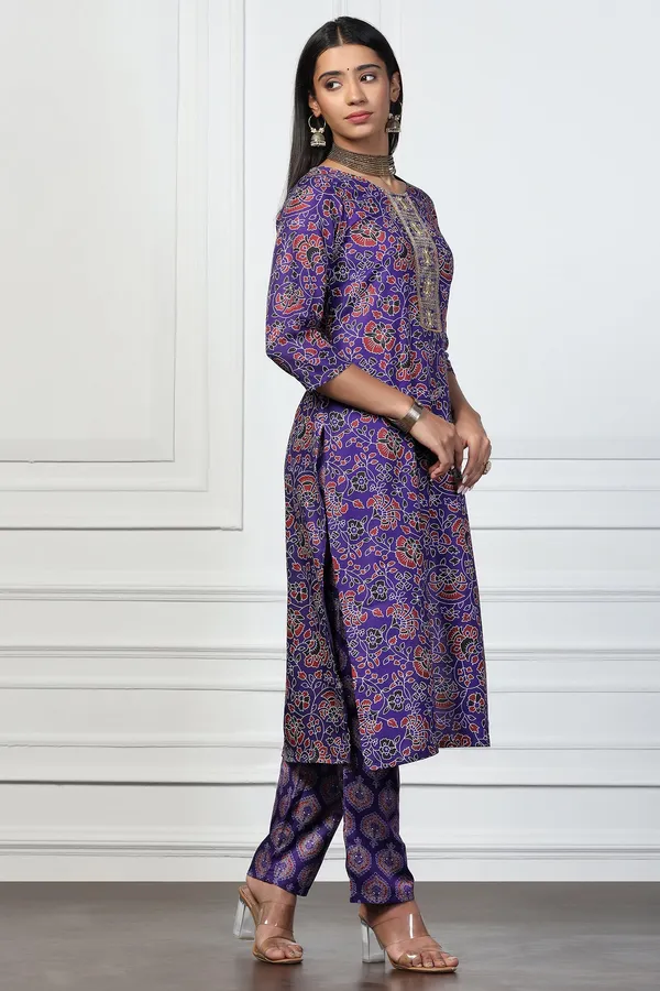Violet_Rayon_Slub_Regular_Floral_Printed_Kurta_With_Pant_Set