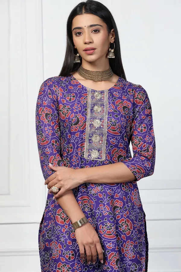 Violet_Rayon_Slub_Regular_Floral_Printed_Kurta_With_Pant_Set