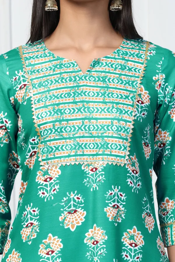 Sea_Green_Rayon_Slub_Floral_Printed_Calf_Length_Kurta_With_Salwar_Set_For_Women