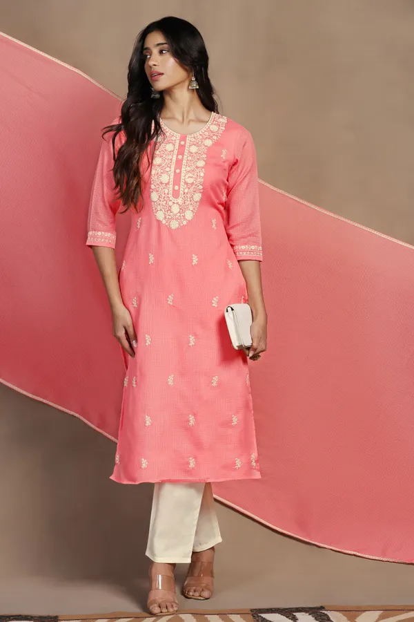 Powder_Pink_Kota_Doriya_Ankle_Length_Kurta_Pant_Suit_Set