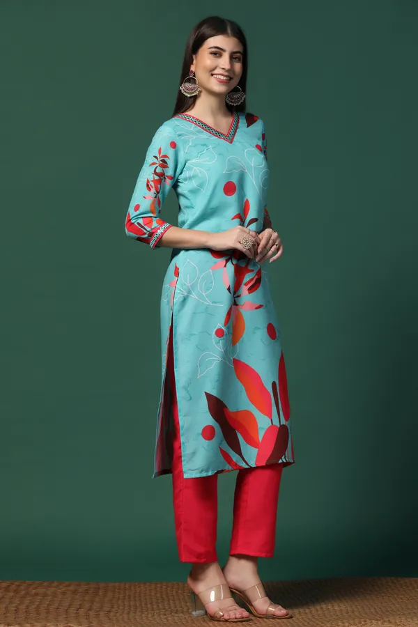 Multicolor_Cotton_Blend_Ankle_Length_Kurta_Pant_Suit_Set