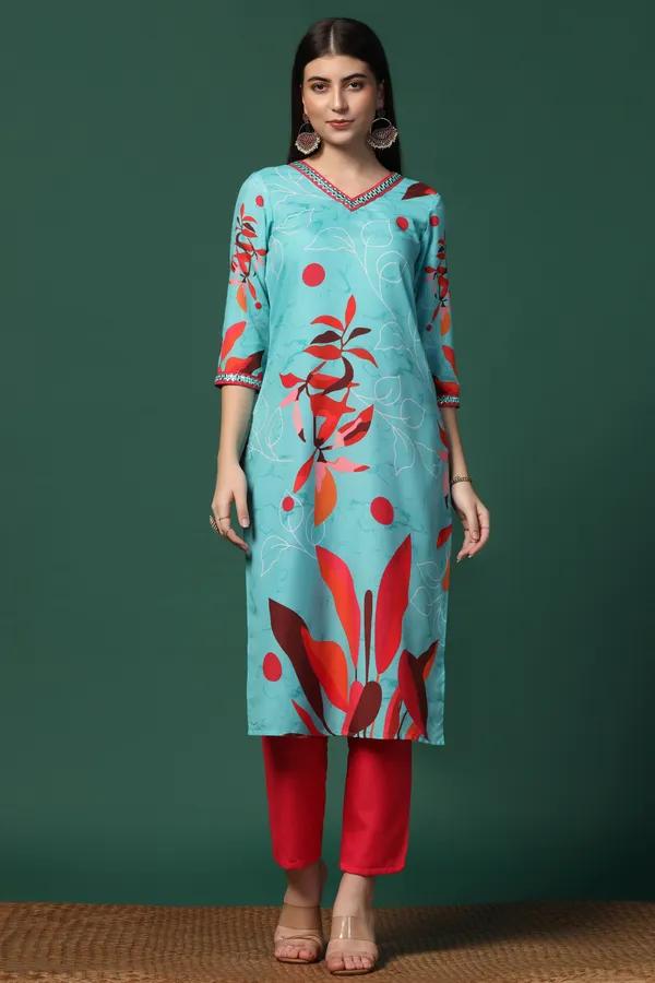 Multicolor_Cotton_Blend_Ankle_Length_Kurta_Pant_Suit_Set