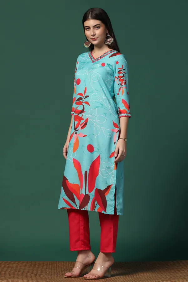 Multicolor_Cotton_Blend_Ankle_Length_Kurta_Pant_Suit_Set